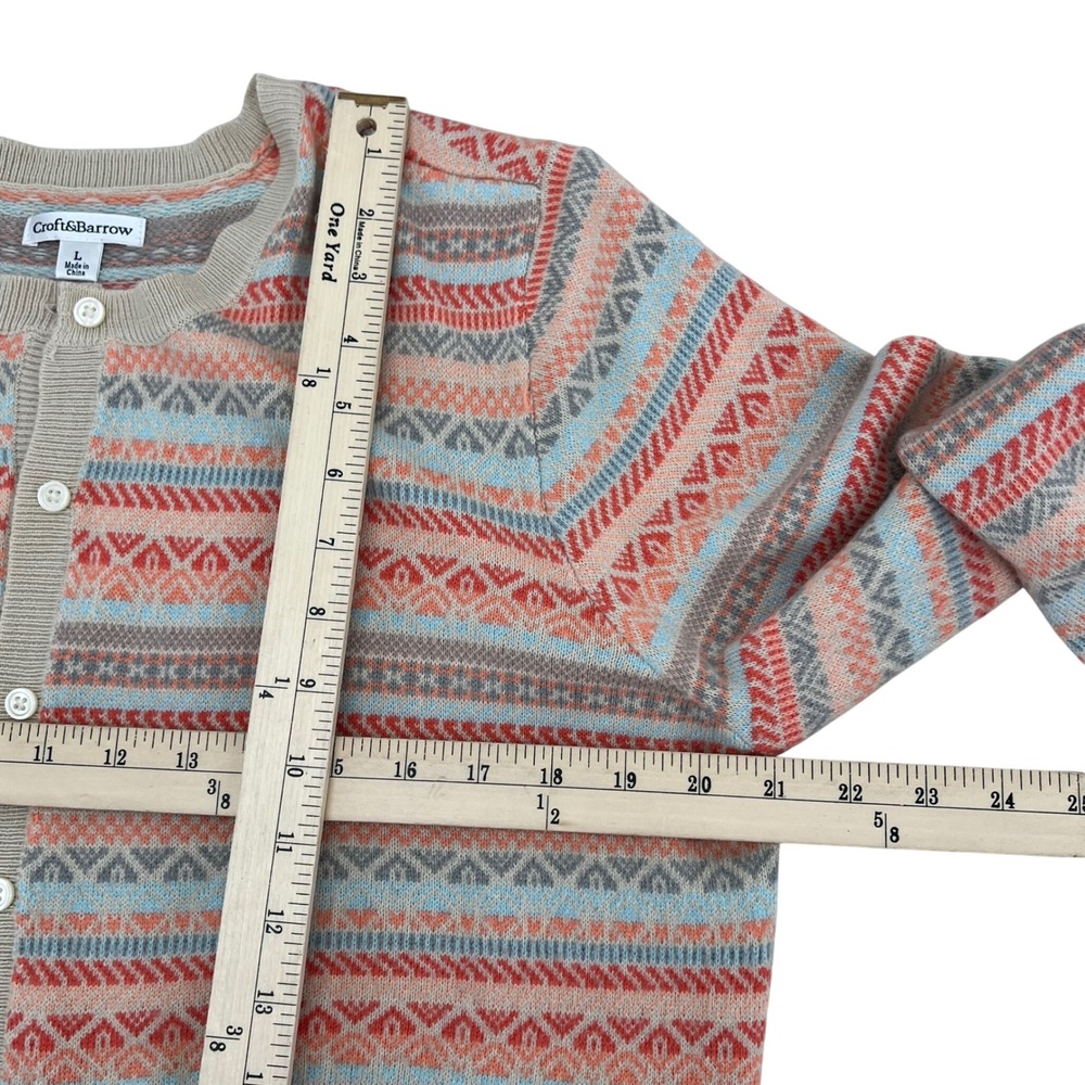 Croft & Barrow Womens Fair Isle Button Front Cardigan Sweater Coral Blue Large - Picture 3 of 7